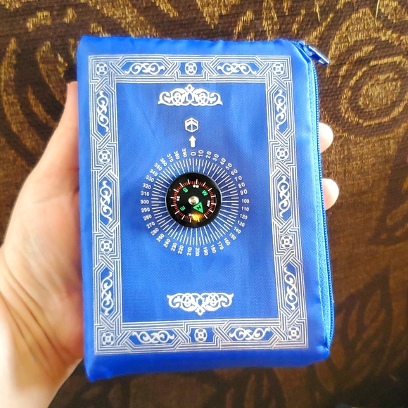 Pocket Prayer Mat Other - Blue Pocket Portable Muslim Travel Prayer Mat + Carry Bag w/ Compass